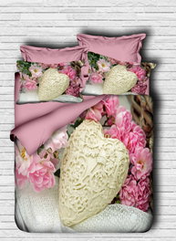 L'essentiel linge de maison Juego de funda de edredón doble Rosa y blanco